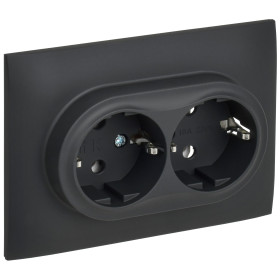 IEK SKANDY Графит Розетка 2-ая с/з без защитных шторок 16А в сборе SK-R08G