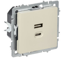 IEK BRITE Роз. USB A+C 45Вт высокоск. зар. РЮ11-2-БрКр беж.
