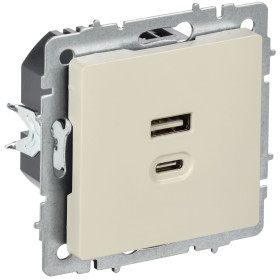 IEK BRITE Роз. USB A+C 45Вт высокоск. зар. РЮ11-2-БрКр беж.