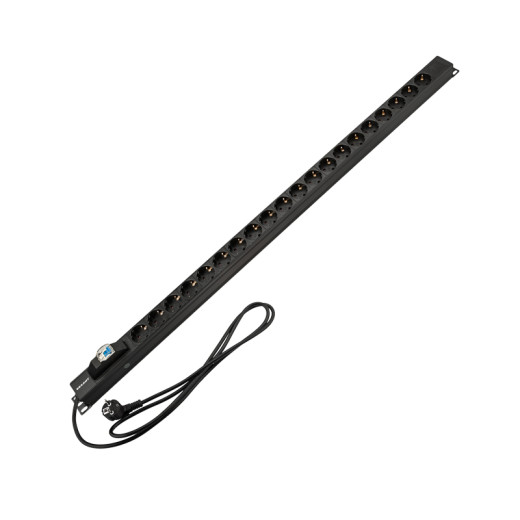 Блок распределения питания PDU вертикальный 20 розеток СЕЕ 7/4 Schuko 16А автомат защиты алюм корп шнур 2м вилка СЕЕ 7/7 Schuko черный REXANT
