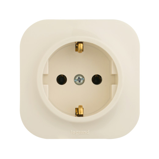 Розетка с заземлением - Legrand Quteo - без шторок IP20 16А 250В винтовые зажимы накладной монтаж - слоновая кость