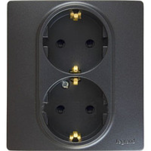 Розетка двойная с заземлением - Legrand Etika - со шторками в сборе 16А 250В безвинтовые зажимы - антрацит