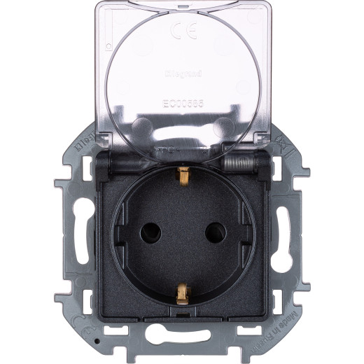 Розетка с заземлением IP44 - Legrand/Daccord Inspiria - со шторками с защитной крышкой 16А 250В винтовые зажимы - антрацит