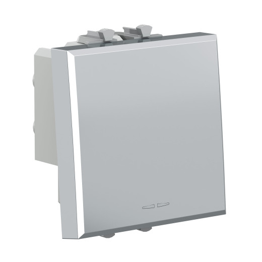 Выключатель двухполюсный одноклавишный модульный, Avanti, закаленная  сталь, 2 модуля