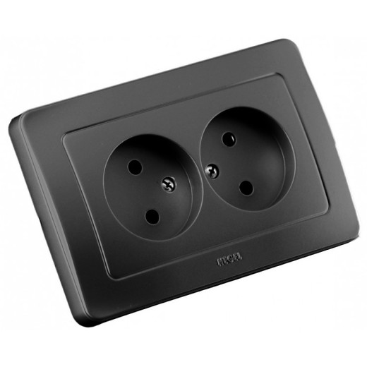 РС16-341-08 Розетка скрытой установки, двухместная, цвет черный