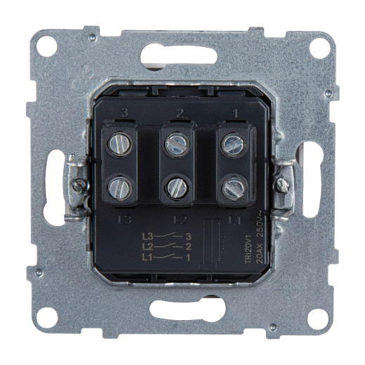 SUNO. Выключатель трехклавишный 20АХ 250В. Винтовые зажимы. Цвет 