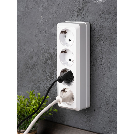 Рим Розетка 4-местная 16А с заземлением белая EKF