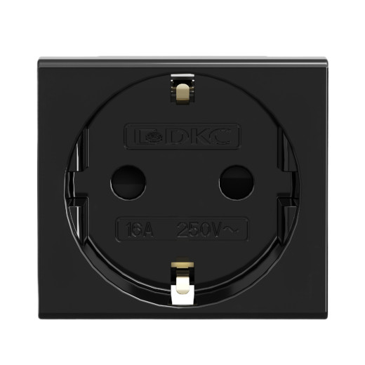 Розетка силовая 2Р+Е, со шторками, Viva, 2 мод., цвет черный