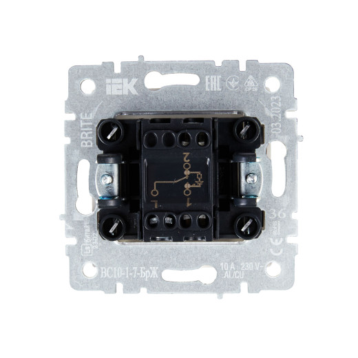 BRITE Выключ. 1-кл. прох. с инд. 10А ВС10-1-7-БрЖ жемч. IEK