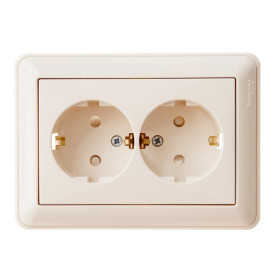 Systeme Electric Wessen 59 Беж Розетка 2-ая с/з с защитными шторками (в сборе, с рамкой)