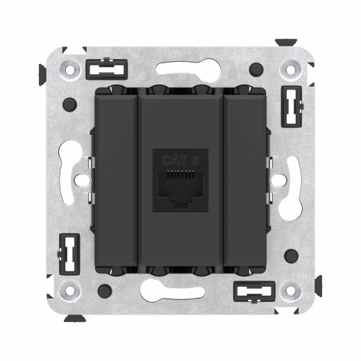 Компьютерная розетка RJ-45 без шторки в стену, кат.6 одинарная, Avanti, черный матовый