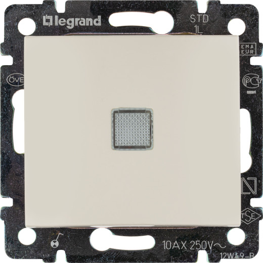 Выключатель одноклавишный с подсветкой - Legrand Valena - 10А 250В схема 1L безвинтовые зажимы - слоновая кость
