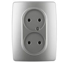 ЭРА Розетка Серия 12 12-2107-03 двойная без заземления 2X2P 16A-250В IP20 алюминий