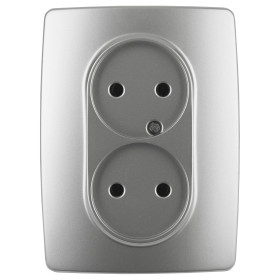 ЭРА Розетка Серия 12 12-2107-03 двойная без заземления 2X2P 16A-250В IP20 алюминий