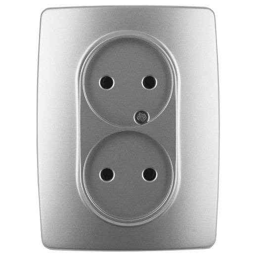 Розетка ЭРА Серия 12 12-2107-03 двойная без заземления 2X2P 16A-250В IP20 алюминий