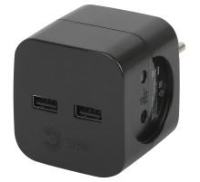 ЭРА Разветвитель электрический SP-2-USB-B на 2 розетки + 2xUSB 2400mA без заземления 10А черный
