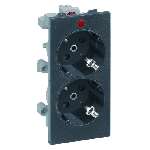 Simon 2 розетки 2к+з Schuko с заземлением, 16А, 250В, S-модуль 52x108 мм