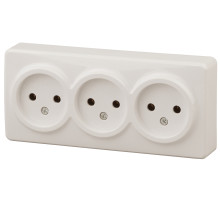 ЭРА Розетка Эксперт 11-2207-02 тройная 3х2P 16A-250В IP20 ОУ горизонт. слоновая кость