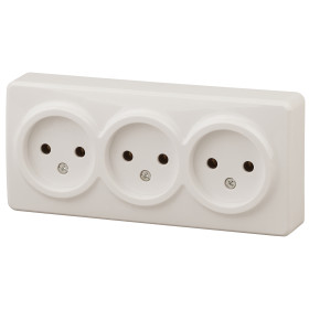 ЭРА Розетка Эксперт 11-2207-02 тройная 3х2P 16A-250В IP20 ОУ горизонт. слоновая кость