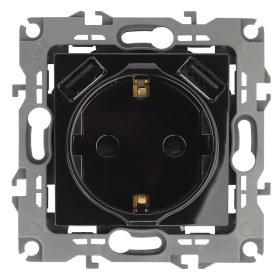 ЭРА Розетка Серия 12 12-4109-06 2P+E 16A-250В штор. с 2xUSB 5В-3А чёрный