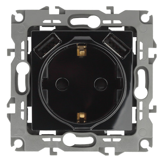 Розетка ЭРА Серия 12 12-4109-06 2P+E 16A-250В штор. с 2xUSB 5В-3А чёрный