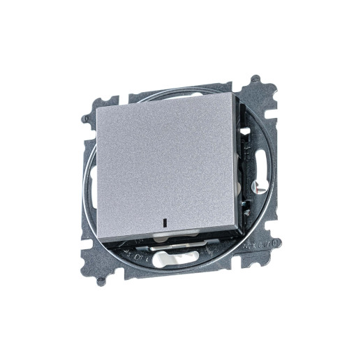 Переключатель одноклавишный с подсветкой ABB Levit ориентационная серебро / дымчатый чёрный