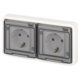 ЭРА Розетка Эксперт 11-2523-01 двойная с заземлением с крышкой 2х2P+E горизонт. IP55 16A-250В СУ белый