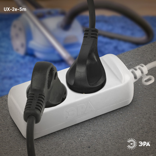Удлинитель электрический ЭРА  UX-2e-5m с заземлением 2 розетки 5м ПВС 3x0,75мм2 10А