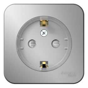 Systeme Electric Blanca наруж Алюминий Розетка с/з со шторками, (тонкая) 16А, 250В изолир. пластина