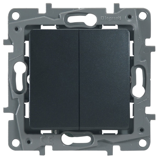 Переключатель двухклавишный - Legrand Etika - 10A 250В безвинтовые зажимы - антрацит