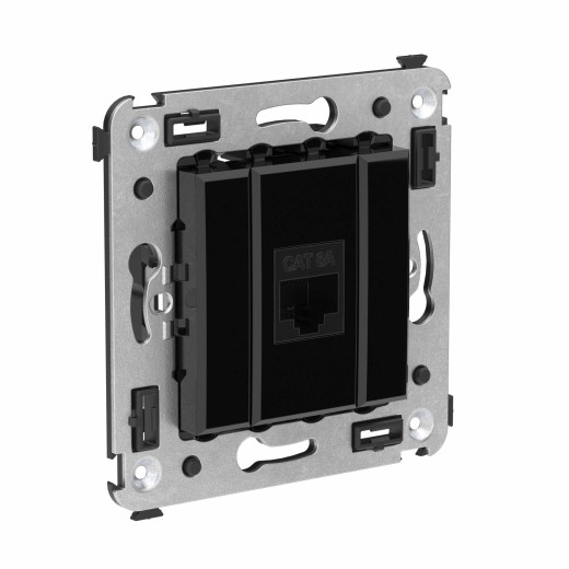 Компьютерная розетка RJ-45 без шторки в стену, кат.6A одинарная, Avanti, черный квадрат