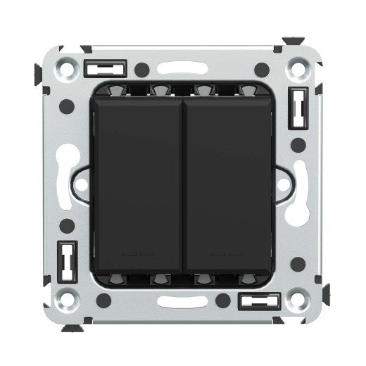 Кнопка двухклавишная в стену, Avanti, черный матовый