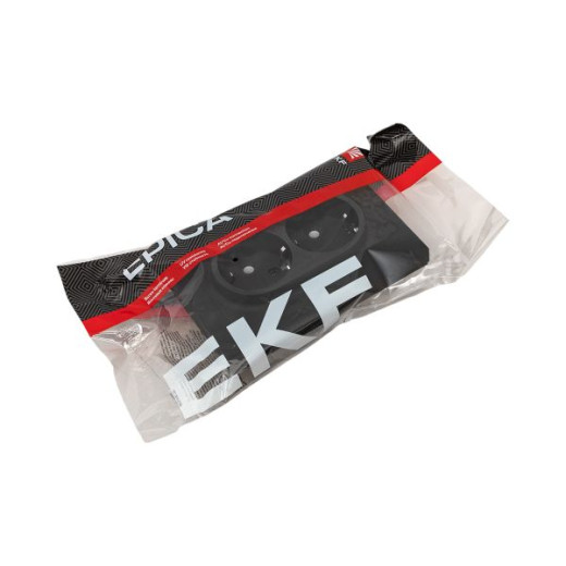 Механизм розетки двойной, 16А, с заземлением, без шторок, с рамкой, чёрный Эпика EKF