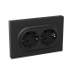 Механизм розетки двойной, 16А, с заземлением, без шторок, с рамкой, чёрный Эпика EKF