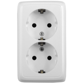 Hegel Альфа наруж Белая РА16-155 Розетка с/з двойная, с монт. пластиной