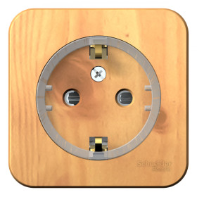 Systeme Electric Blanca наруж Ясень Розетка с/з со шторками, (тонкая), 16А, 250В