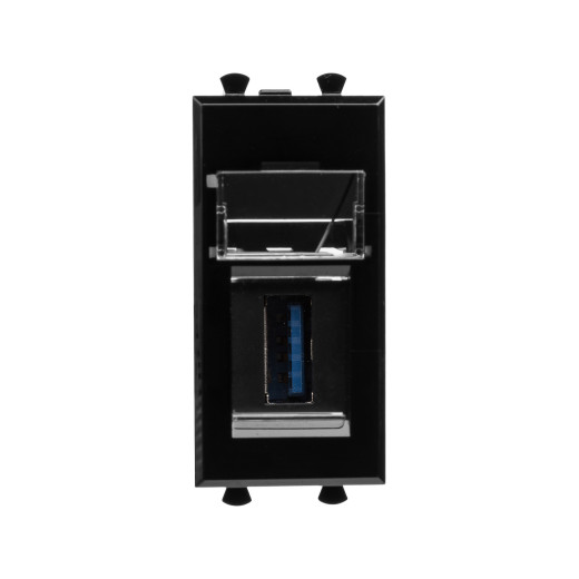 USB 3.0 розетка модульная, тип А-А, Avanti, черный квадрат, 1 модуль