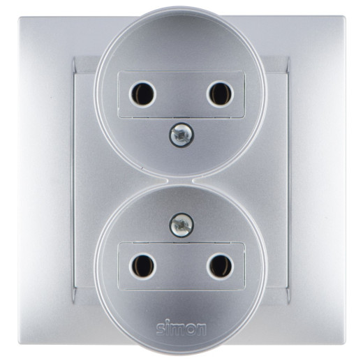 Simon 15 Алюминий Розетка 2-я 2Р, 16А, 250В, винт.заж.