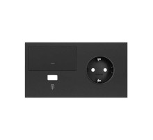 Simon 100 Черный матовый Кит 2 поста, фронт. Накладка на 1 розетку Schuko (справа) + 1 з/у USB SC + 1 клавиша выключателя