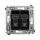 Компьютерная розетка RJ-45 в стену, кат.6 двойная, Avanti, черный квадрат