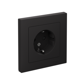 Systeme Electric AtlasDesign Карбон Розетка с/з со шторками, 16А, в сборе