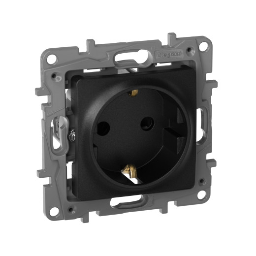 Розетка с заземлением - Legrand Etika - со шторками 16А 250В винтовые зажимы - антрацит