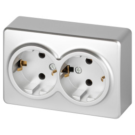 ЭРА Розетка Эксперт 11-2205-03 двойная с заземлением 2х2P+E Schuko IP20 16A-250В ОУ алюминий