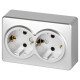 Розетка ЭРА Эксперт 11-2205-03 двойная с заземлением 2х2P+E Schuko IP20 16A-250В ОУ алюминий