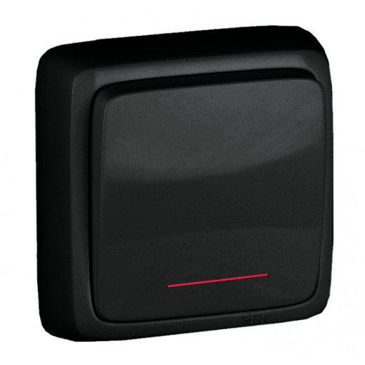 ВА10-164-08 Переключатель открытой установки, одноклавишный, с индикацией, с изолирующей пластиной, цвет черный