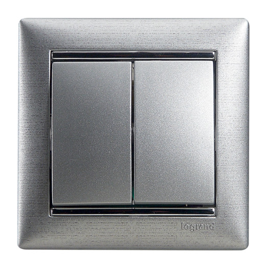 Выключатель двухклавишный - Legrand Valena - 10А 250В схема 5 безвинтовые зажимы - алюминий