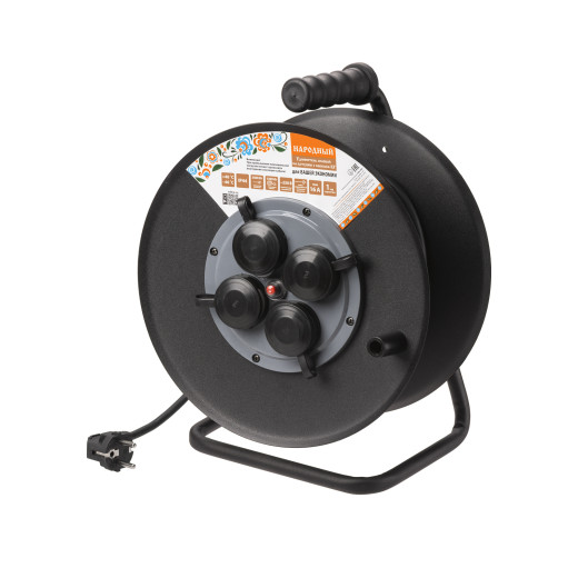 Удлинитель силовой УХз16-004 (метал. катушка, 4 места IP44/30 м КГ 3500 Вт) Народный