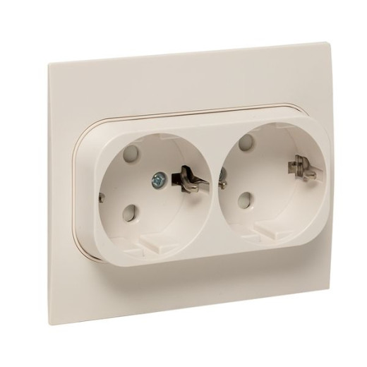 Стокгольм Розетка 2-местная с/з 16А автоматические клеммы белая с защ. штор. EKF PROxima