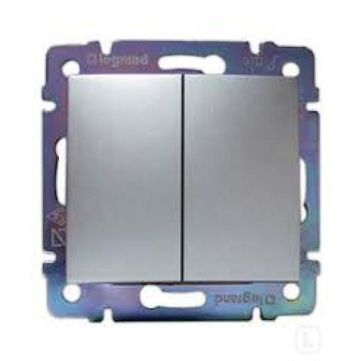 Выключатель двухклавишный - Legrand Valena - 10А 250В схема 5 безвинтовые зажимы - алюминий