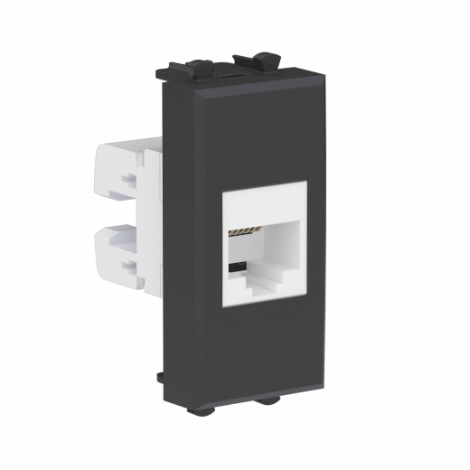 Телефонная розетка RJ-12 без шторки модульная, Avanti, черный матовый, 1 модуль